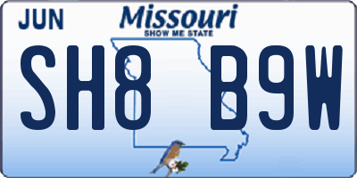 MO license plate SH8B9W