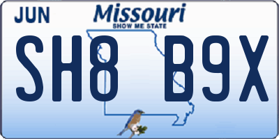 MO license plate SH8B9X