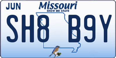 MO license plate SH8B9Y
