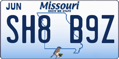 MO license plate SH8B9Z