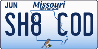 MO license plate SH8C0D