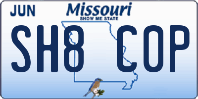 MO license plate SH8C0P