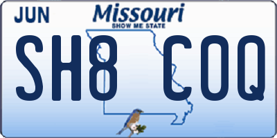 MO license plate SH8C0Q
