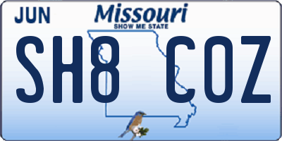 MO license plate SH8C0Z