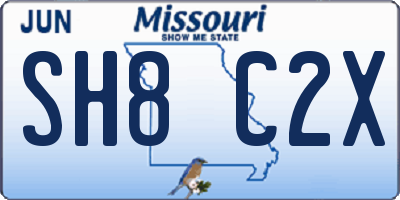 MO license plate SH8C2X