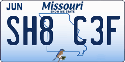 MO license plate SH8C3F