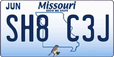 MO license plate SH8C3J