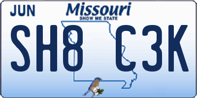 MO license plate SH8C3K