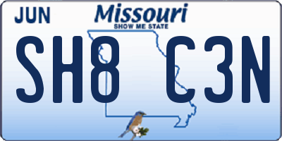 MO license plate SH8C3N