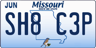 MO license plate SH8C3P