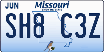 MO license plate SH8C3Z