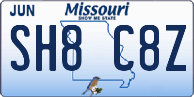 MO license plate SH8C8Z