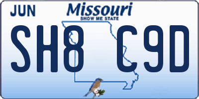 MO license plate SH8C9D