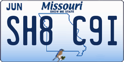 MO license plate SH8C9I