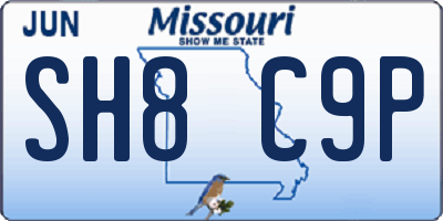MO license plate SH8C9P