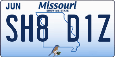 MO license plate SH8D1Z