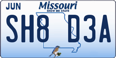 MO license plate SH8D3A