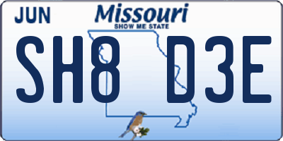 MO license plate SH8D3E