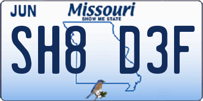 MO license plate SH8D3F
