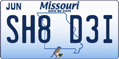 MO license plate SH8D3I