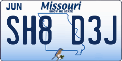 MO license plate SH8D3J