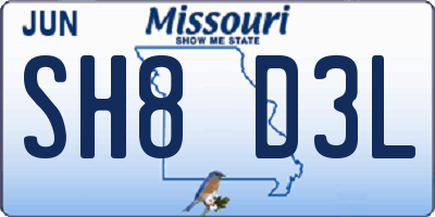 MO license plate SH8D3L