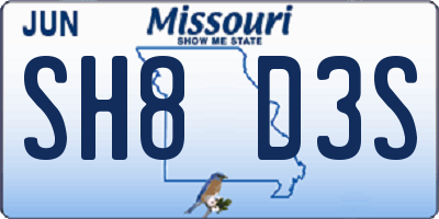 MO license plate SH8D3S