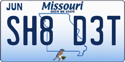 MO license plate SH8D3T