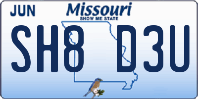 MO license plate SH8D3U