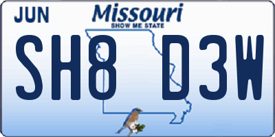 MO license plate SH8D3W