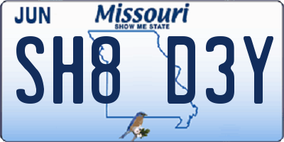 MO license plate SH8D3Y