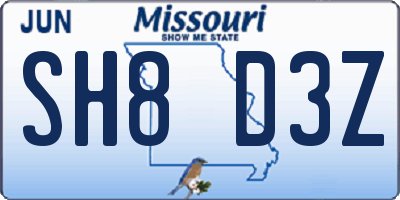 MO license plate SH8D3Z