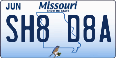 MO license plate SH8D8A