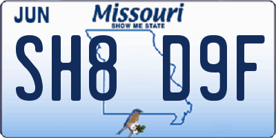 MO license plate SH8D9F