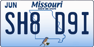 MO license plate SH8D9I