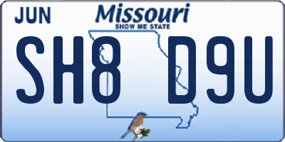 MO license plate SH8D9U
