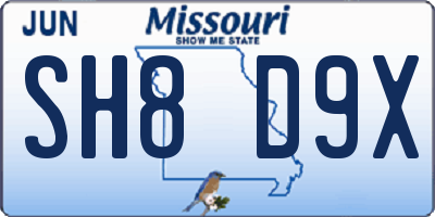 MO license plate SH8D9X