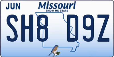 MO license plate SH8D9Z