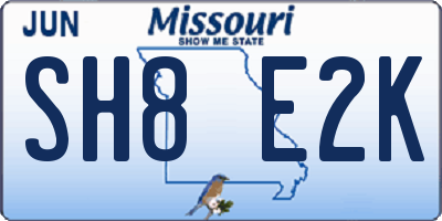 MO license plate SH8E2K