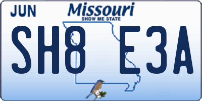 MO license plate SH8E3A