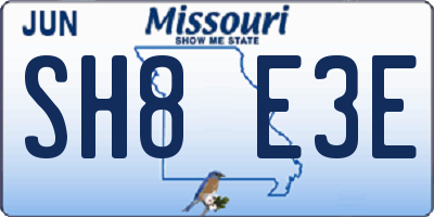 MO license plate SH8E3E