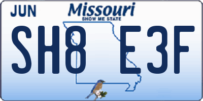 MO license plate SH8E3F