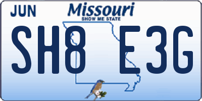 MO license plate SH8E3G
