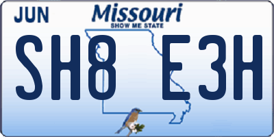 MO license plate SH8E3H