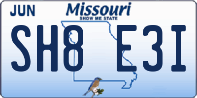 MO license plate SH8E3I