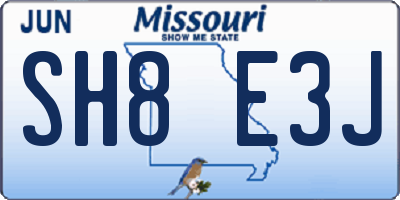 MO license plate SH8E3J
