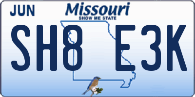 MO license plate SH8E3K