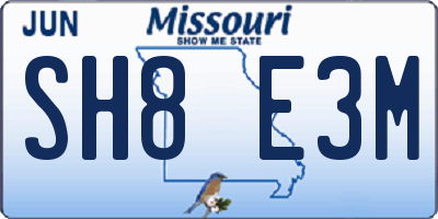 MO license plate SH8E3M