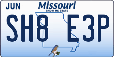 MO license plate SH8E3P