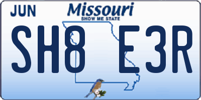 MO license plate SH8E3R